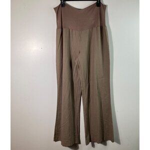 Womens‎ Love Tree Wide Leg Linen Blend Maternity Pants Brown L Linen Viscose